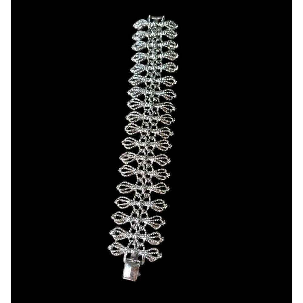 Vintage Emmons Signed Silver Tone Wide Link Bracelet Textured Chain Design 7.5"